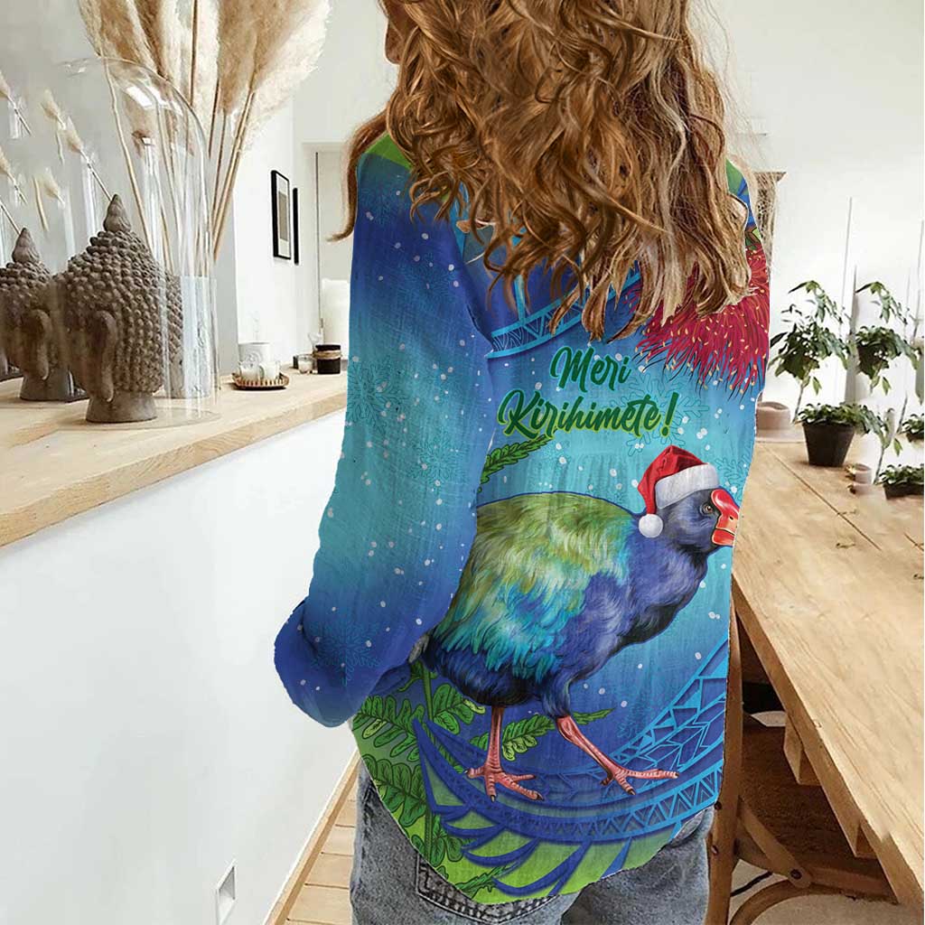 New Zealand Takahe Christmas Women Casual Shirt Maori Fern Mix Pohotukawa - Vibe Hoodie Shop