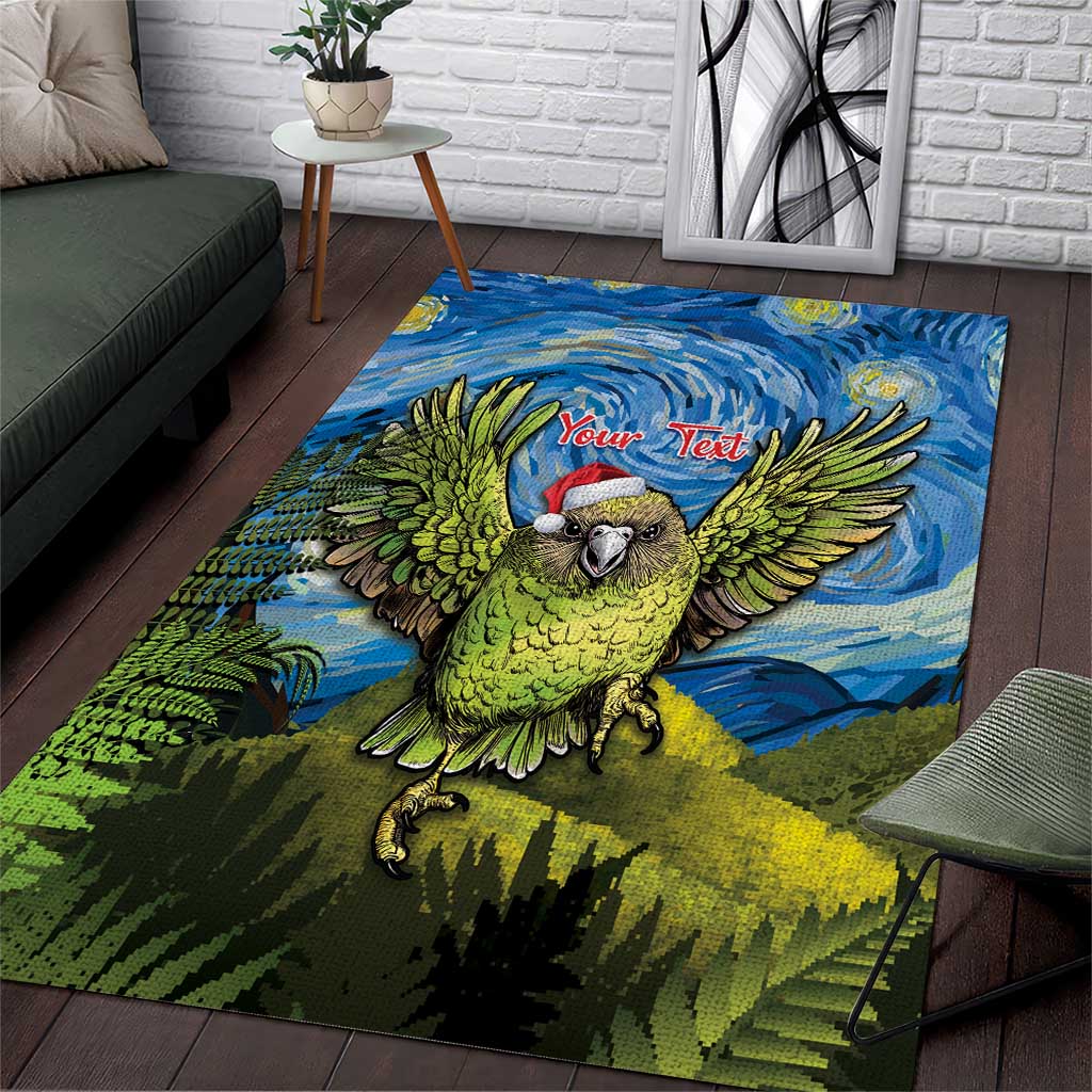 Personalised Jumping Kakapo Christmas Area Rug New Zealand Fern - Starry Night Style - Vibe Hoodie Shop