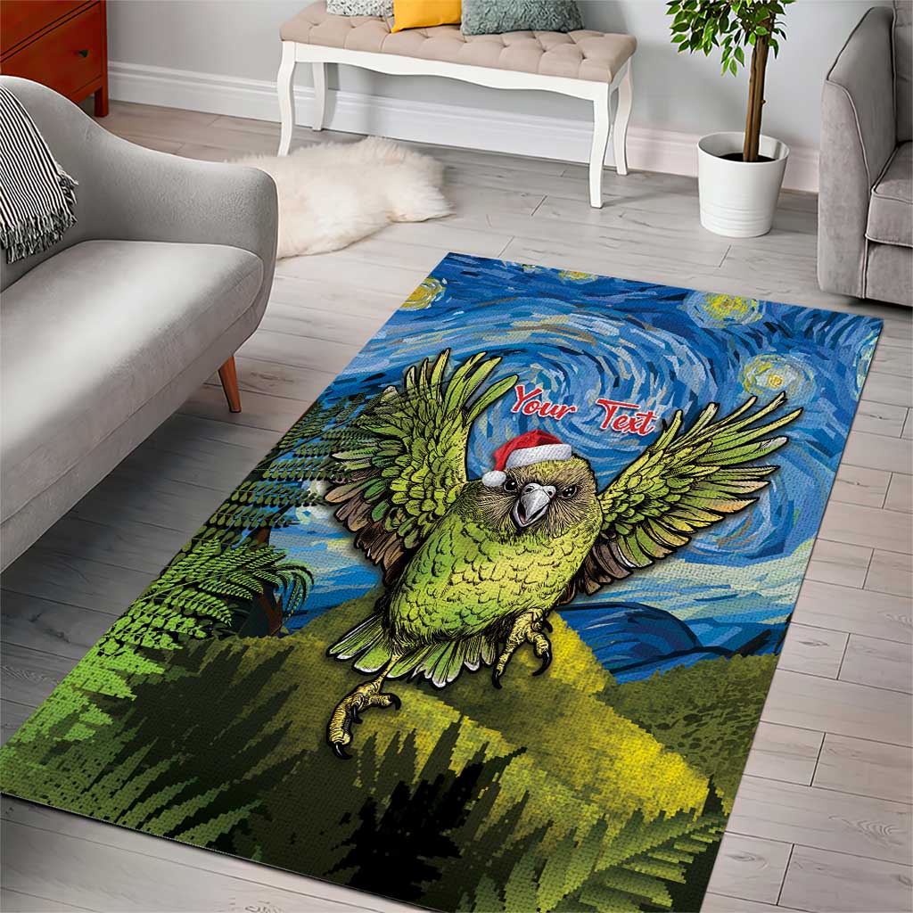 Personalised Jumping Kakapo Christmas Area Rug New Zealand Fern - Starry Night Style - Vibe Hoodie Shop