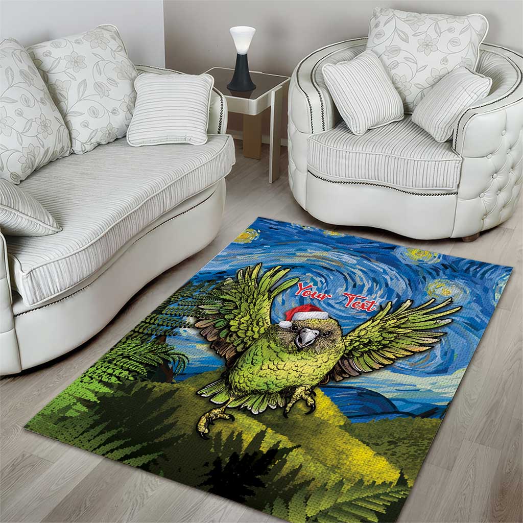 Personalised Jumping Kakapo Christmas Area Rug New Zealand Fern - Starry Night Style - Vibe Hoodie Shop