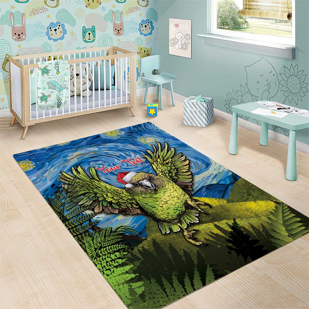 Personalised Jumping Kakapo Christmas Area Rug New Zealand Fern - Starry Night Style - Vibe Hoodie Shop