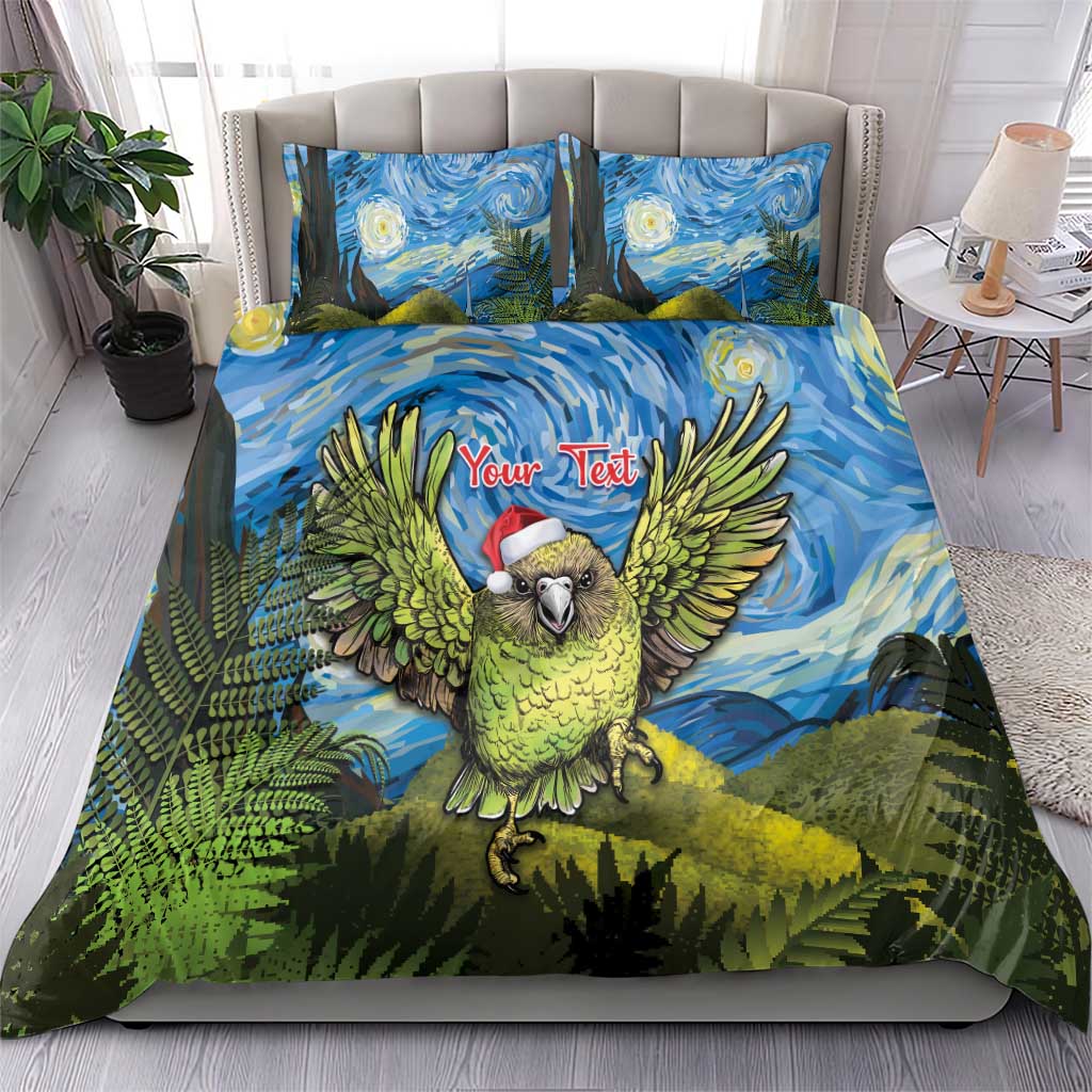 Personalised Jumping Kakapo Christmas Bedding Set New Zealand Fern - Starry Night Style - Vibe Hoodie Shop