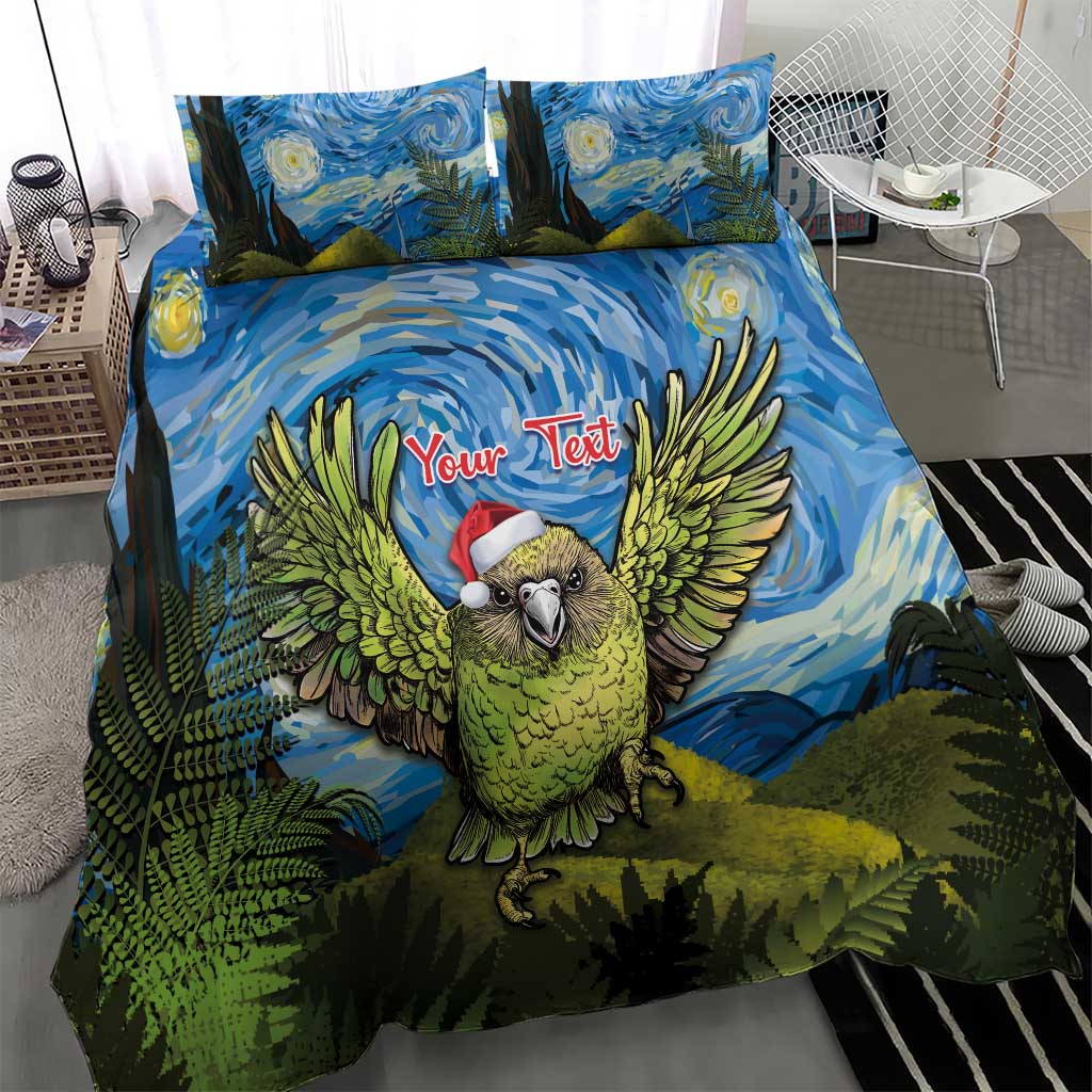 Personalised Jumping Kakapo Christmas Bedding Set New Zealand Fern - Starry Night Style - Vibe Hoodie Shop