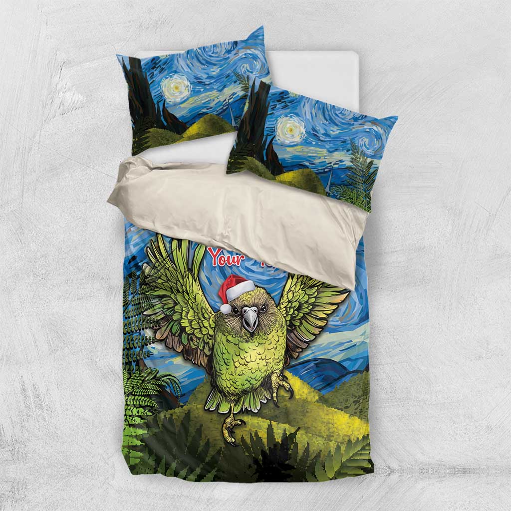 Personalised Jumping Kakapo Christmas Bedding Set New Zealand Fern - Starry Night Style - Vibe Hoodie Shop