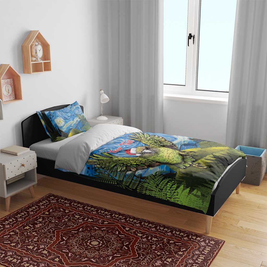 Personalised Jumping Kakapo Christmas Bedding Set New Zealand Fern - Starry Night Style - Vibe Hoodie Shop