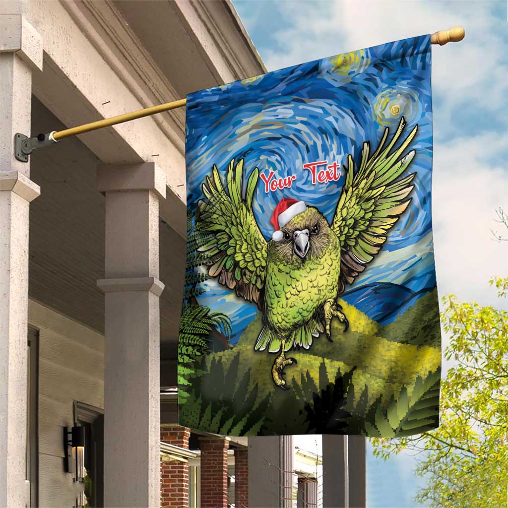 Personalised Jumping Kakapo Christmas Garden Flag New Zealand Fern - Starry Night Style - Vibe Hoodie Shop