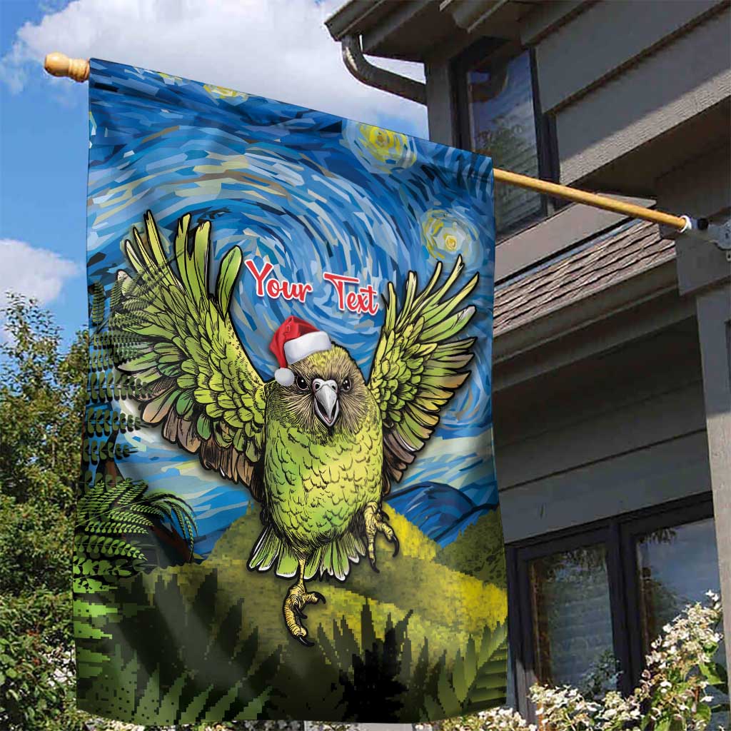 Personalised Jumping Kakapo Christmas Garden Flag New Zealand Fern - Starry Night Style - Vibe Hoodie Shop