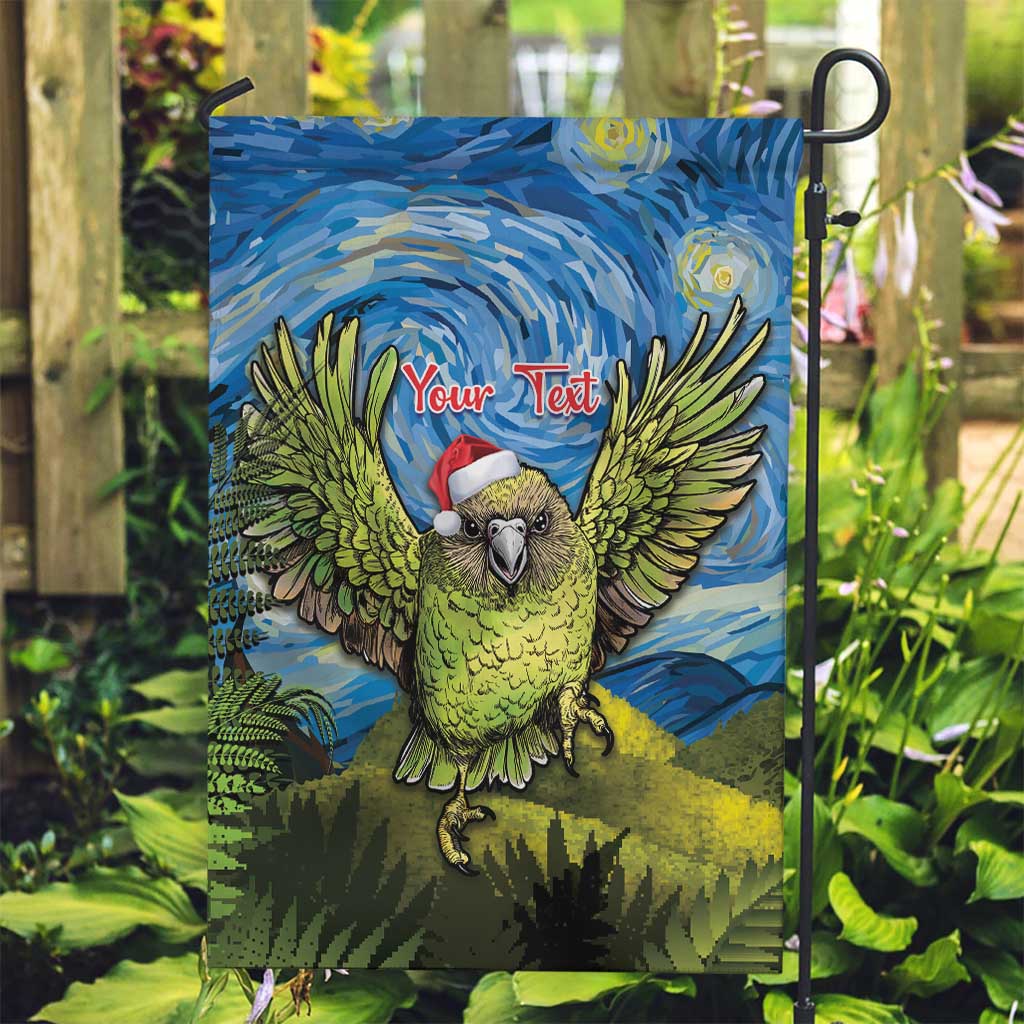 Personalised Jumping Kakapo Christmas Garden Flag New Zealand Fern - Starry Night Style - Vibe Hoodie Shop