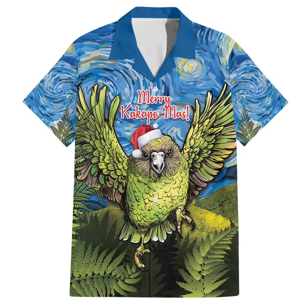 Personalised Jumping Kakapo Christmas Hawaiian Shirt New Zealand Fern - Starry Night Style - Vibe Hoodie Shop