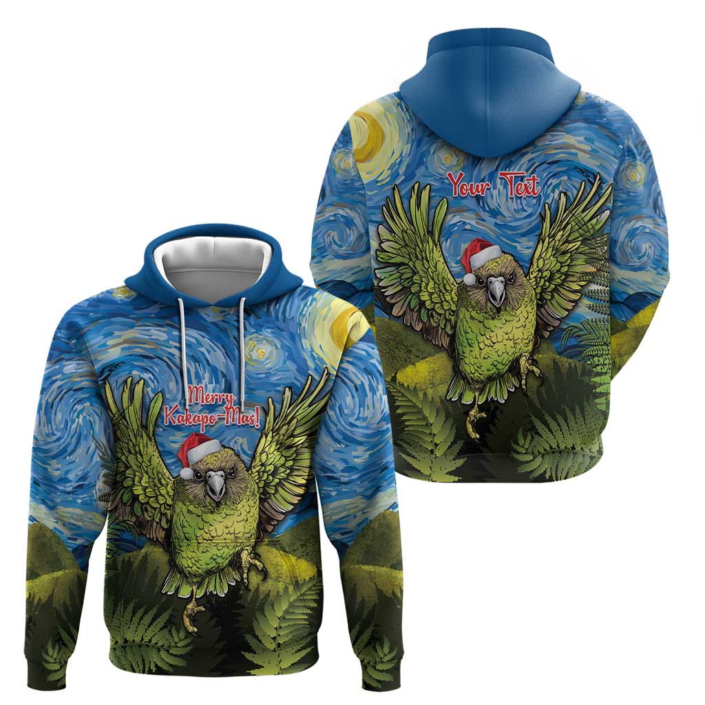Personalised Jumping Kakapo Christmas Hoodie New Zealand Fern - Starry Night Style - Vibe Hoodie Shop