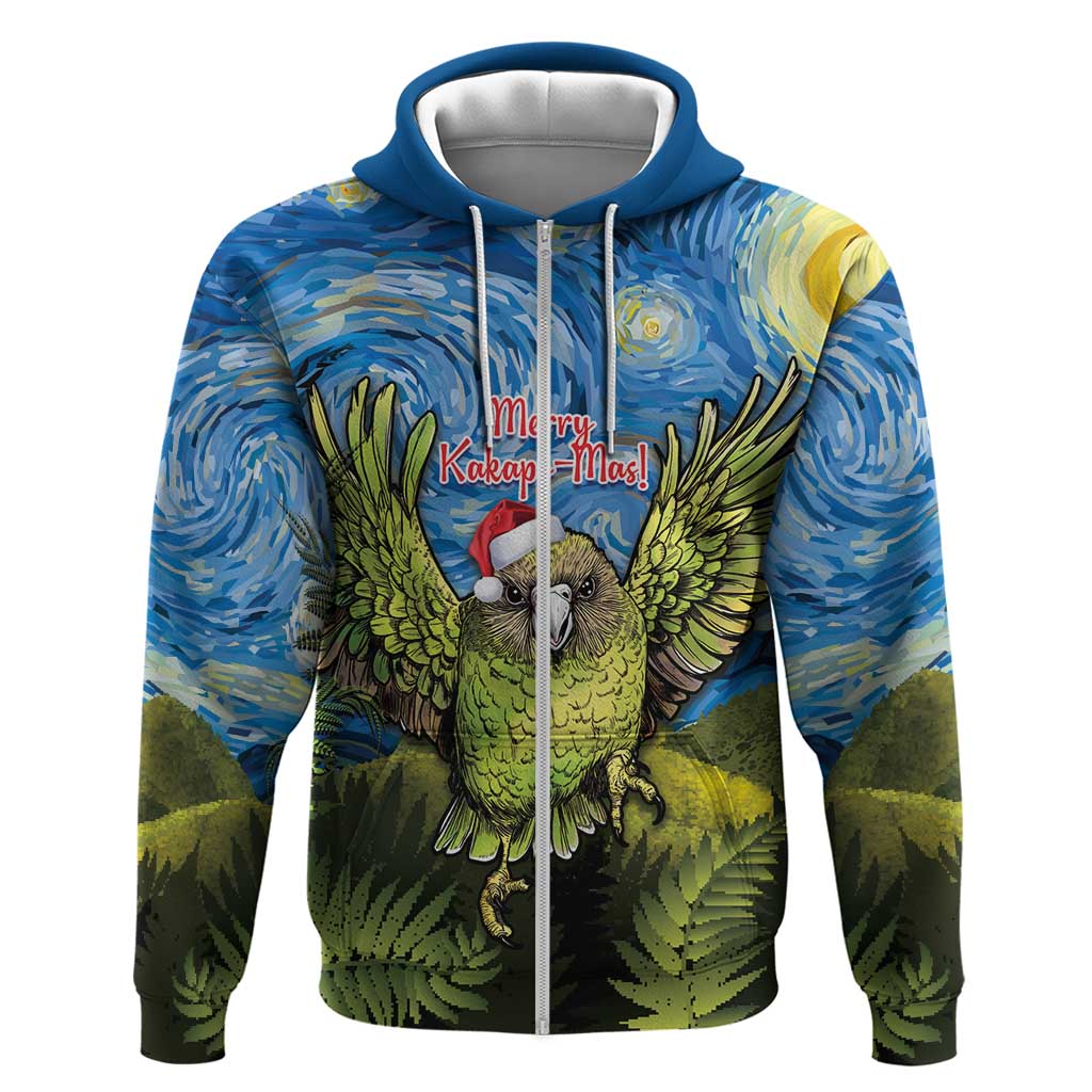 Personalised Jumping Kakapo Christmas Hoodie New Zealand Fern - Starry Night Style - Vibe Hoodie Shop