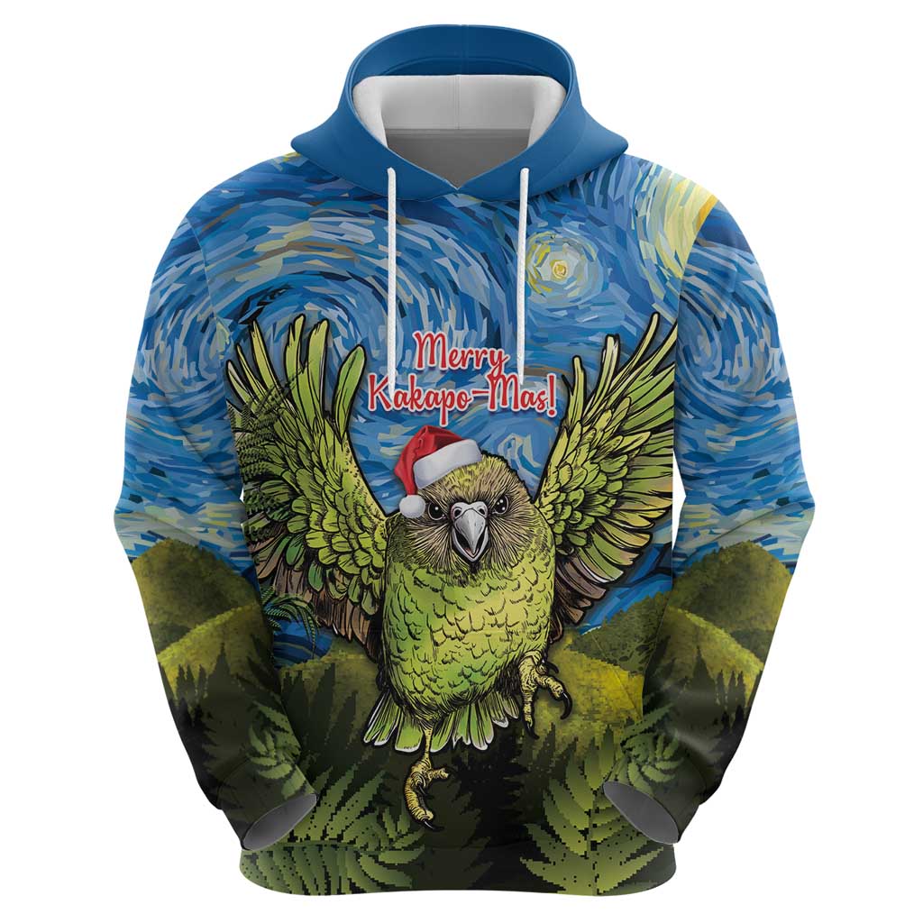 Personalised Jumping Kakapo Christmas Hoodie New Zealand Fern - Starry Night Style - Vibe Hoodie Shop