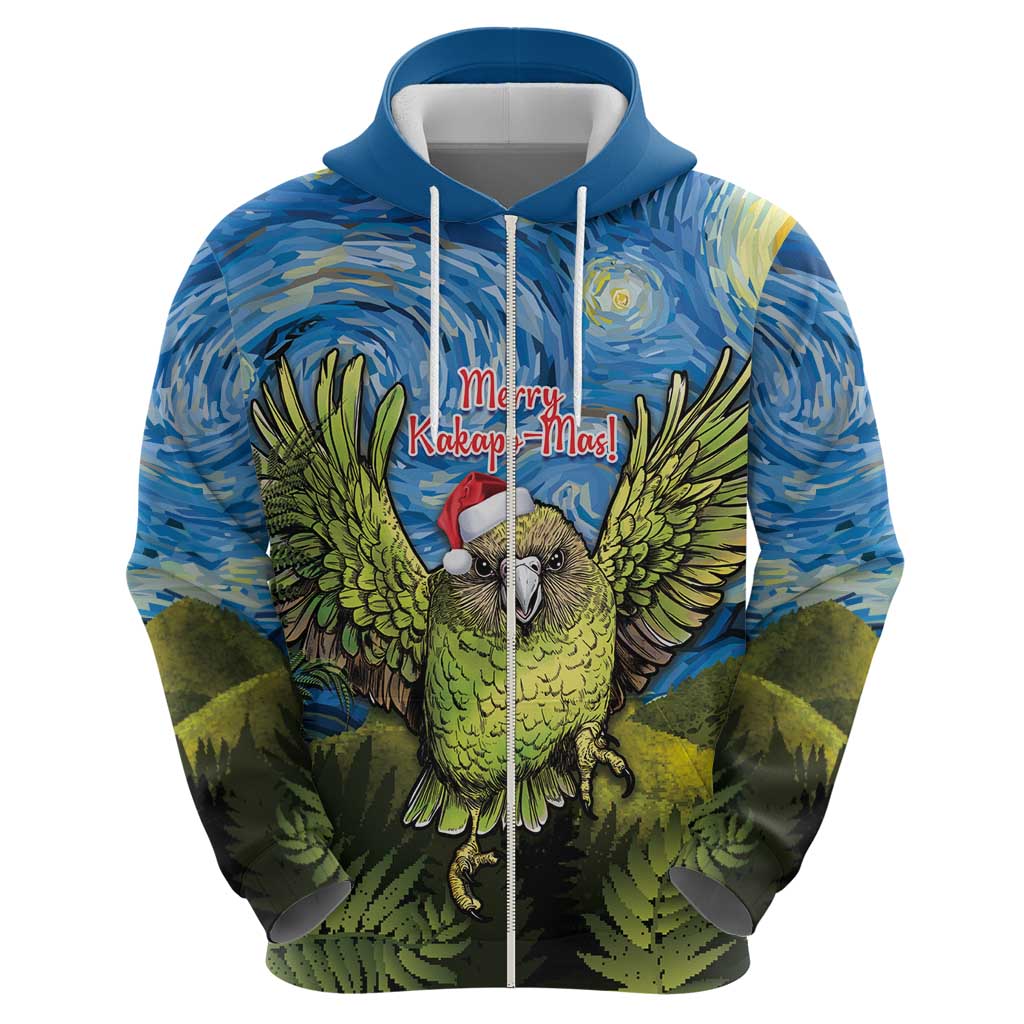Personalised Jumping Kakapo Christmas Hoodie New Zealand Fern - Starry Night Style - Vibe Hoodie Shop