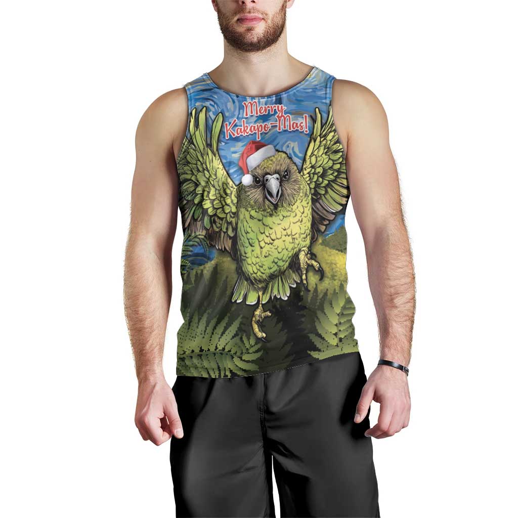 Personalised Jumping Kakapo Christmas Men Tank Top New Zealand Fern - Starry Night Style - Vibe Hoodie Shop