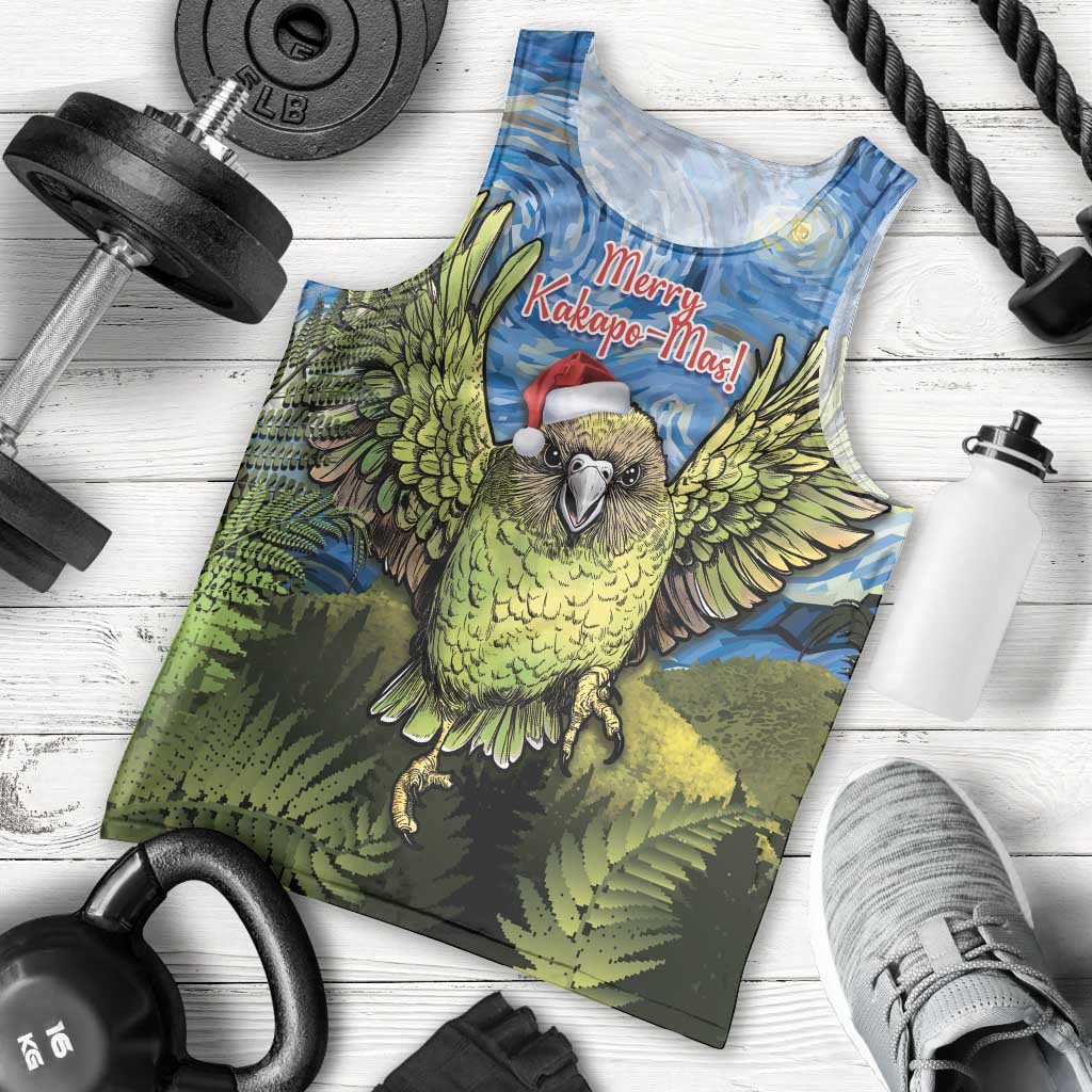 Personalised Jumping Kakapo Christmas Men Tank Top New Zealand Fern - Starry Night Style - Vibe Hoodie Shop