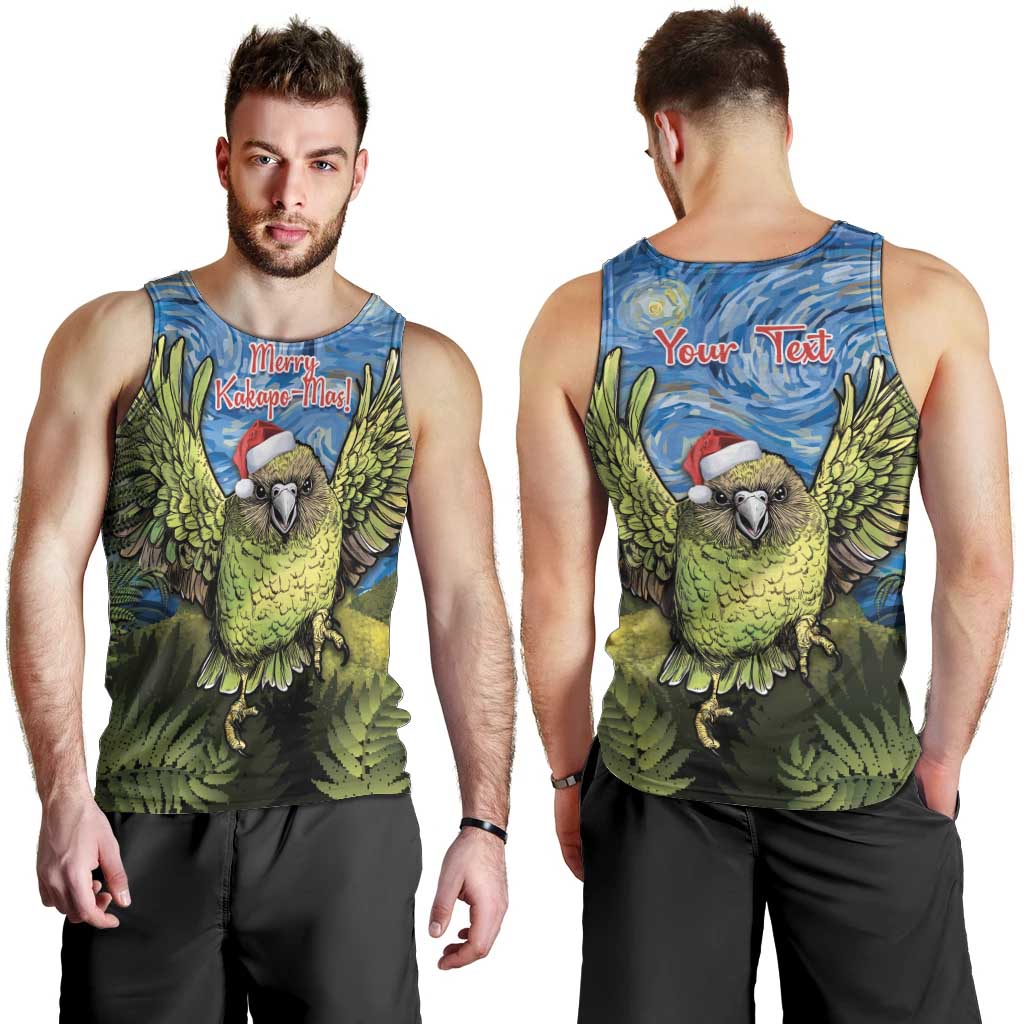 Personalised Jumping Kakapo Christmas Men Tank Top New Zealand Fern - Starry Night Style - Vibe Hoodie Shop