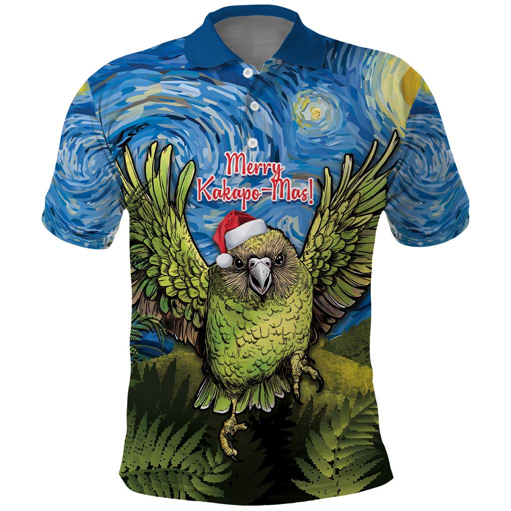 Personalised Jumping Kakapo Christmas Polo Shirt New Zealand Fern - Starry Night Style - Vibe Hoodie Shop