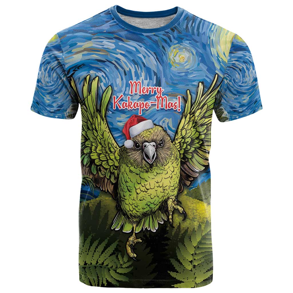 Personalised Jumping Kakapo Christmas T Shirt New Zealand Fern - Starry Night Style - Vibe Hoodie Shop