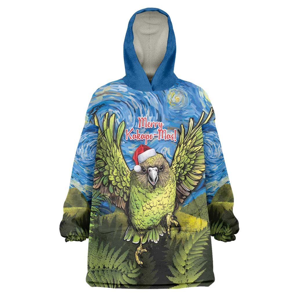 Personalised Jumping Kakapo Christmas Wearable Blanket Hoodie New Zealand Fern - Starry Night Style - Vibe Hoodie Shop