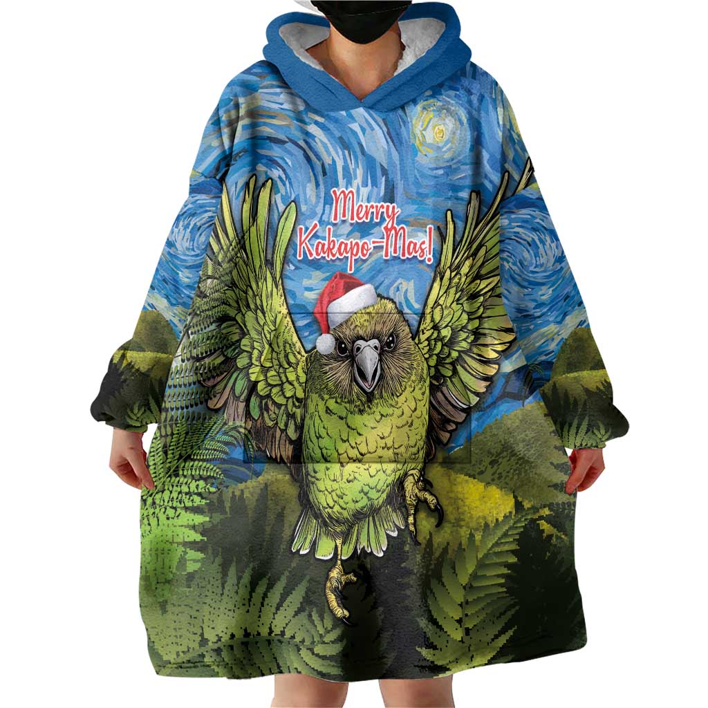 Personalised Jumping Kakapo Christmas Wearable Blanket Hoodie New Zealand Fern - Starry Night Style - Vibe Hoodie Shop