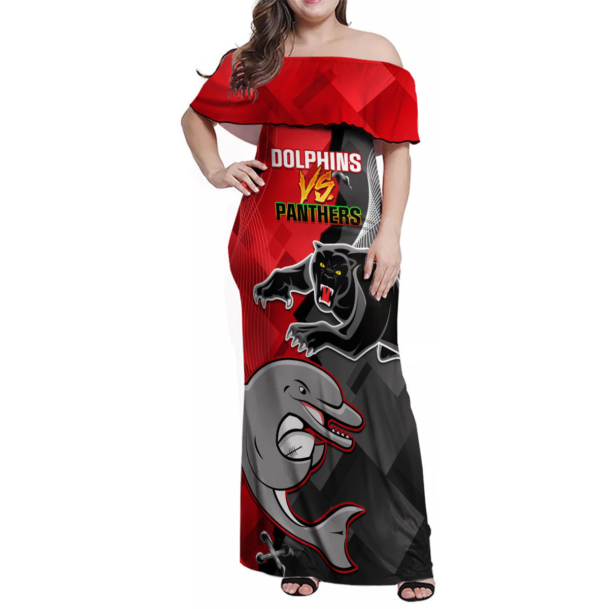 personalised-panthers-and-dolphins-family-matching-off-shoulder-maxi-dress-and-hawaiian-shirt-sporty-version
