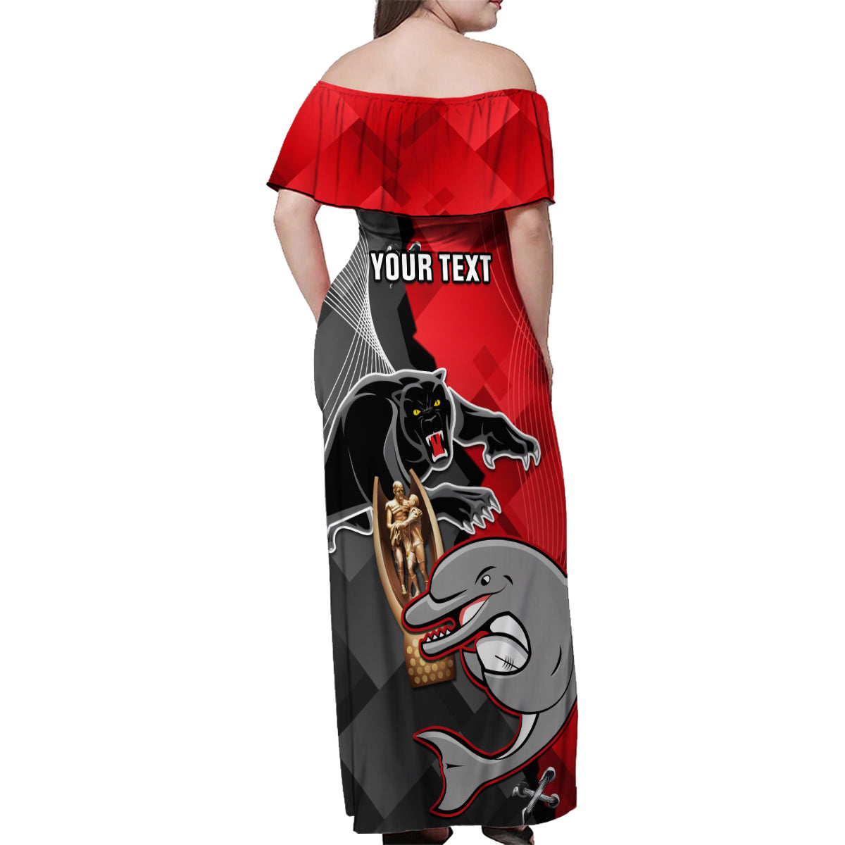 personalised-panthers-and-dolphins-family-matching-off-shoulder-maxi-dress-and-hawaiian-shirt-sporty-version