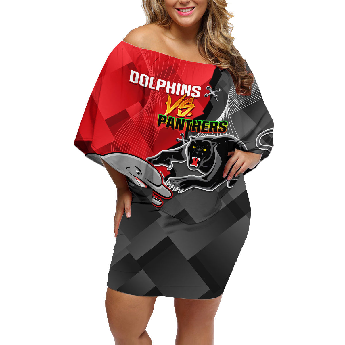 personalised-panthers-and-dolphins-family-matching-off-shoulder-short-dress-and-hawaiian-shirt-sporty-version