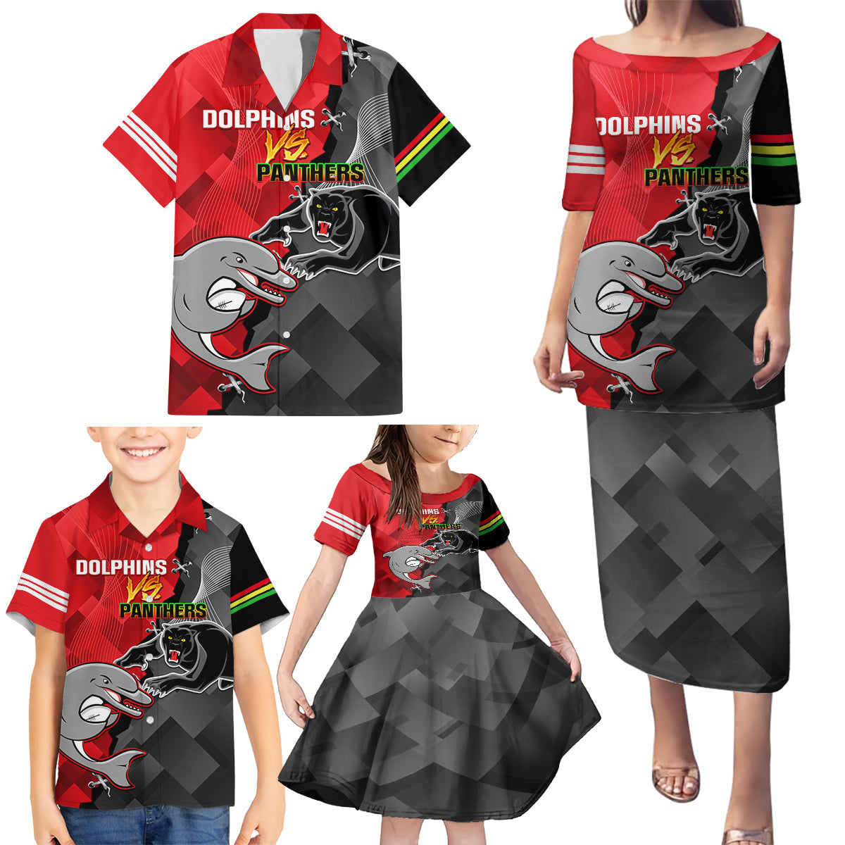 personalised-panthers-and-dolphins-family-matching-puletasi-dress-and-hawaiian-shirt-sporty-version