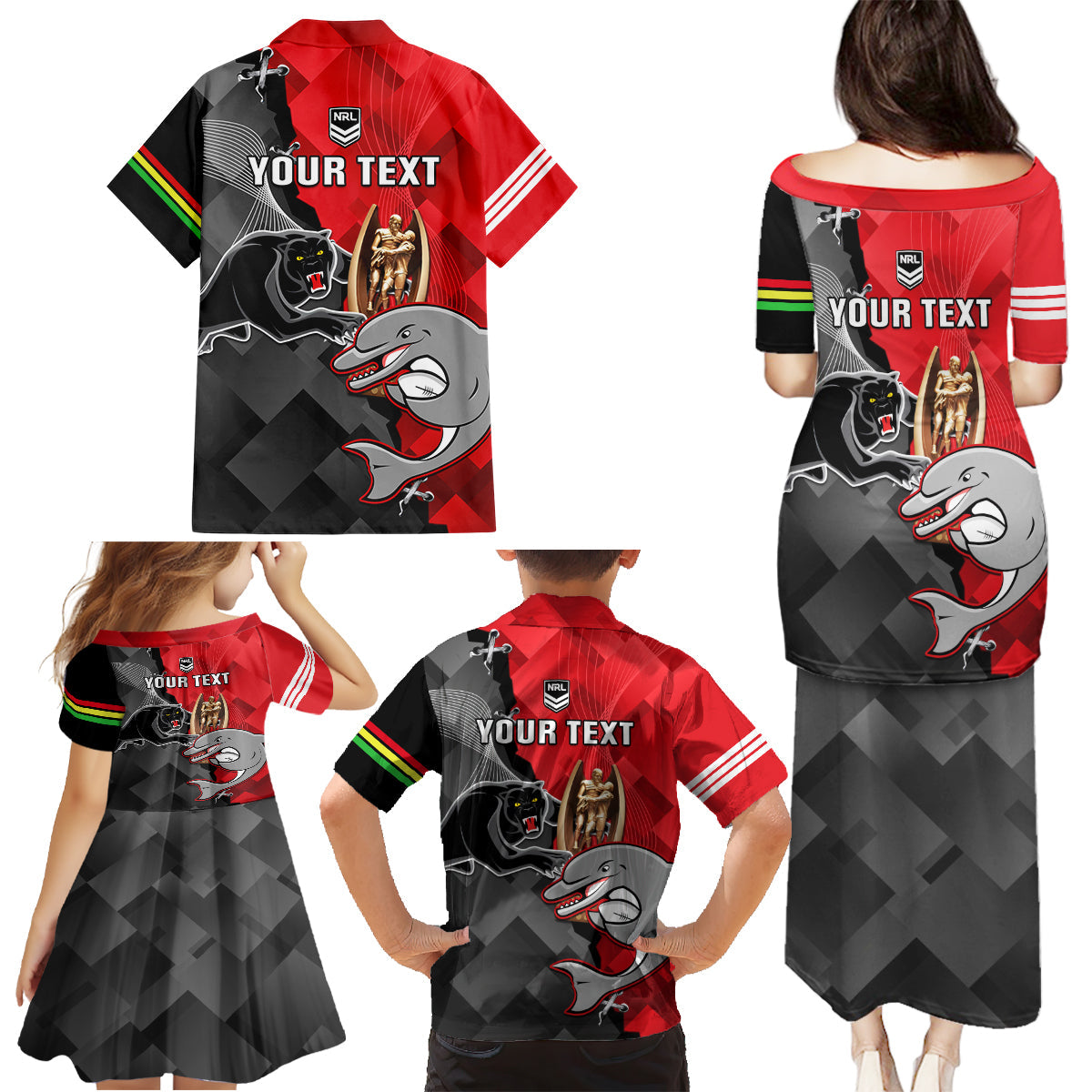 personalised-panthers-and-dolphins-family-matching-puletasi-dress-and-hawaiian-shirt-sporty-version