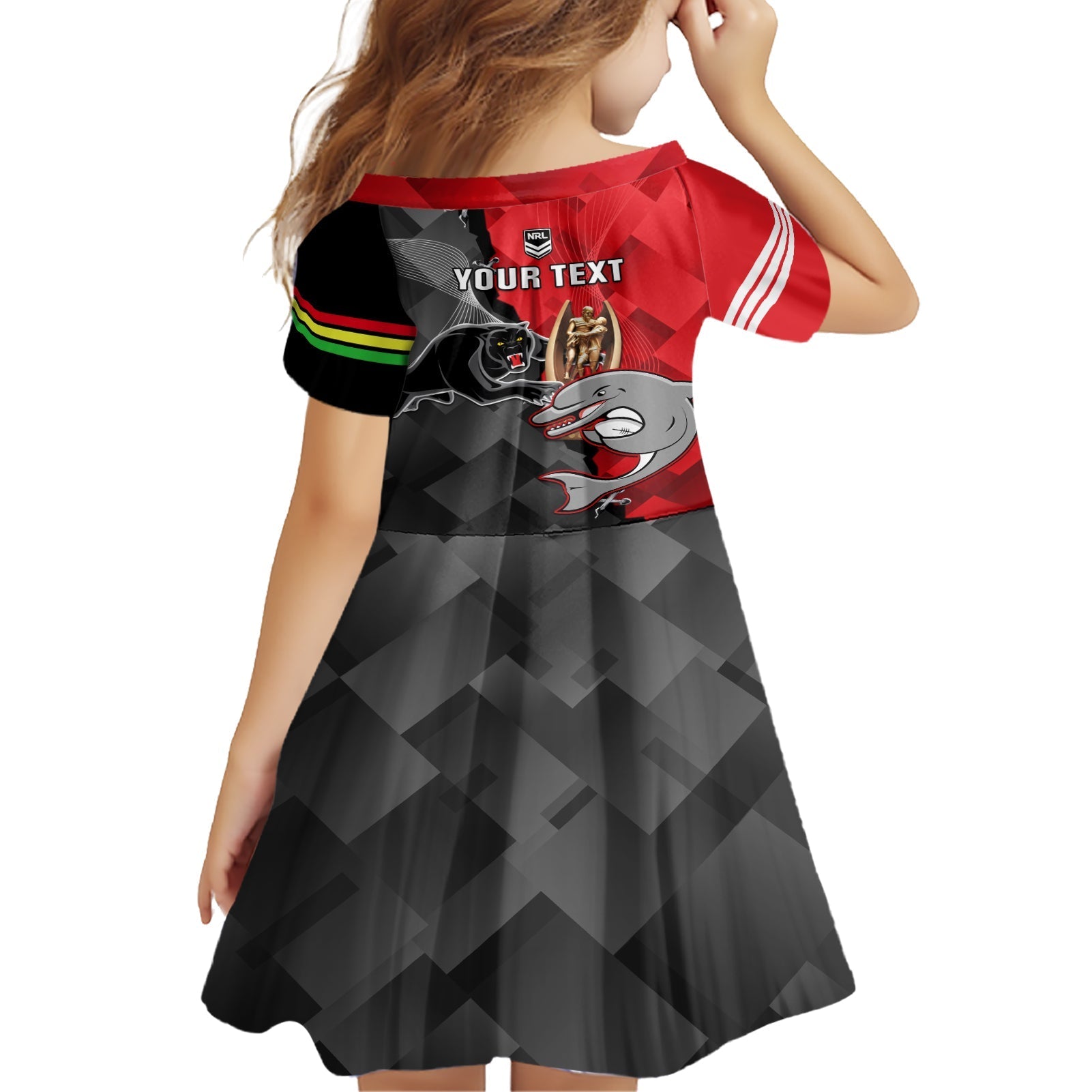 personalised-panthers-and-dolphins-family-matching-short-sleeve-bodycon-dress-and-hawaiian-shirt-sporty-version