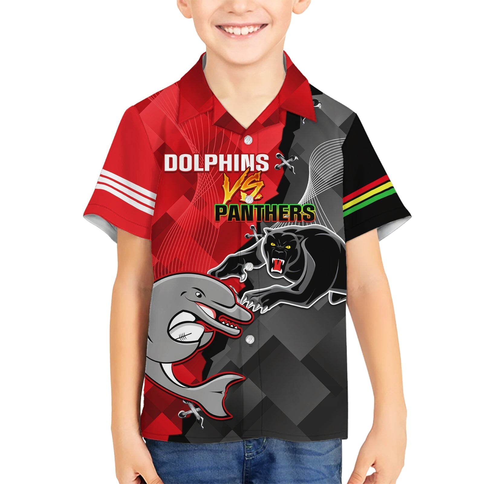 personalised-panthers-and-dolphins-family-matching-short-sleeve-bodycon-dress-and-hawaiian-shirt-sporty-version