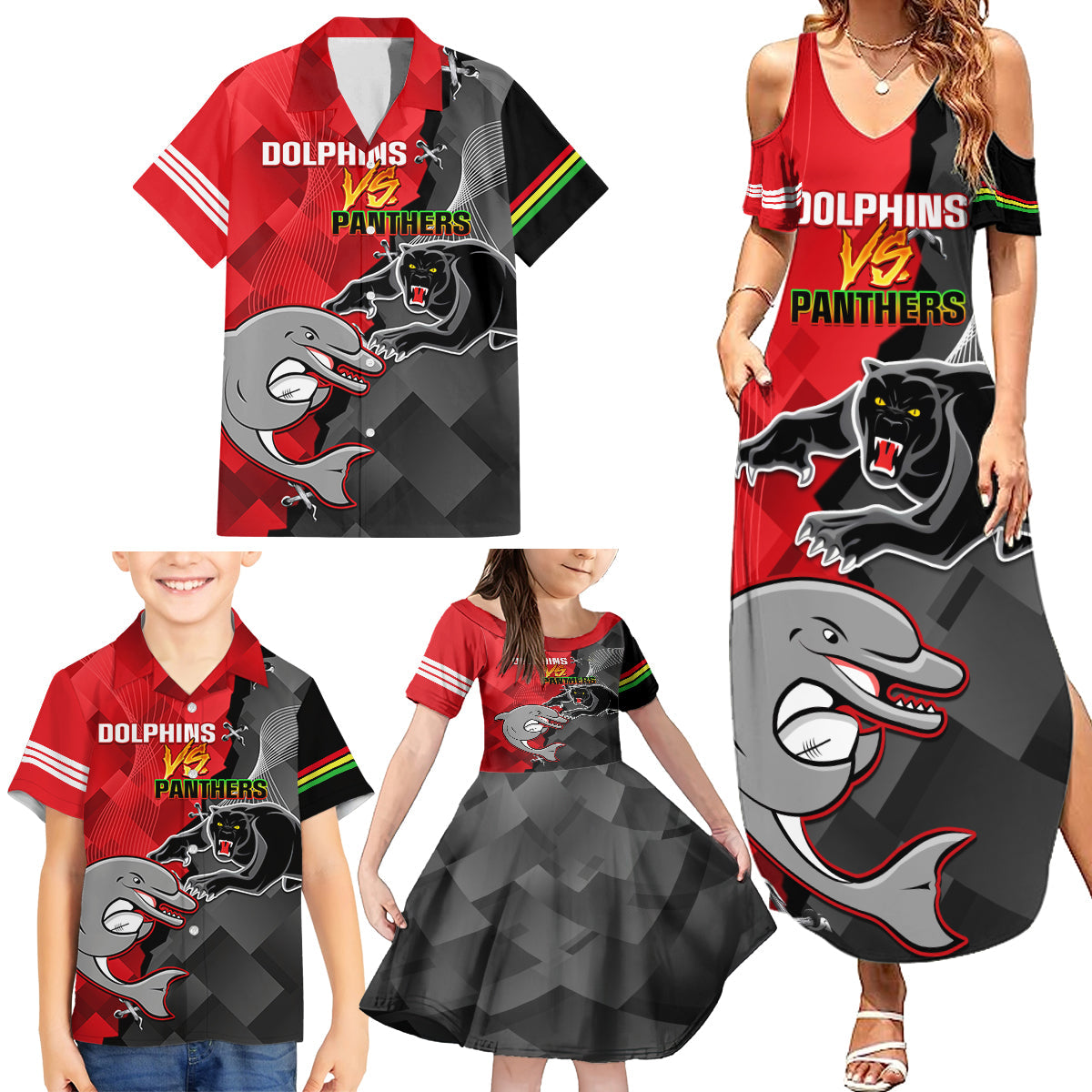 personalised-panthers-and-dolphins-family-matching-summer-maxi-dress-and-hawaiian-shirt-sporty-version