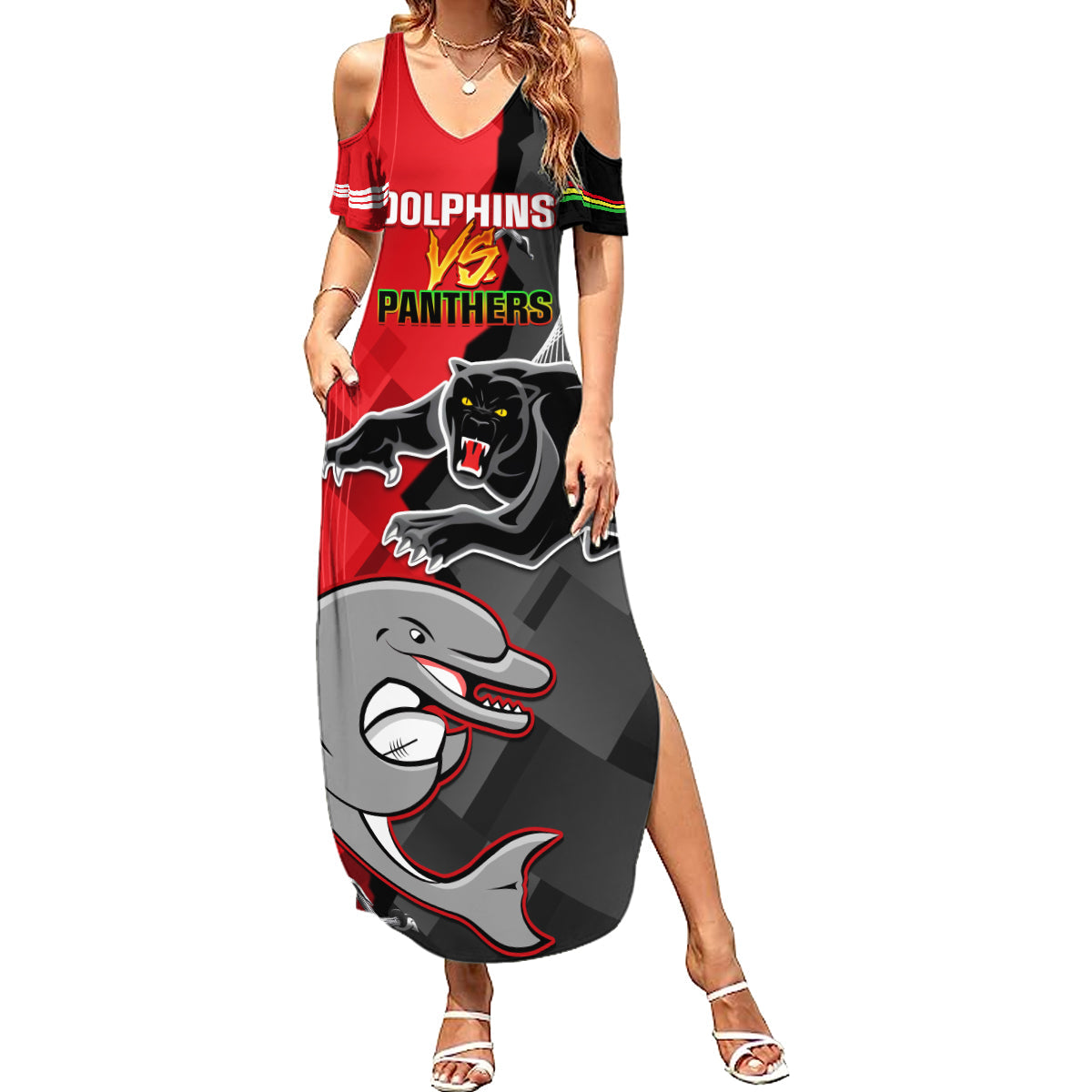 personalised-panthers-and-dolphins-family-matching-summer-maxi-dress-and-hawaiian-shirt-sporty-version