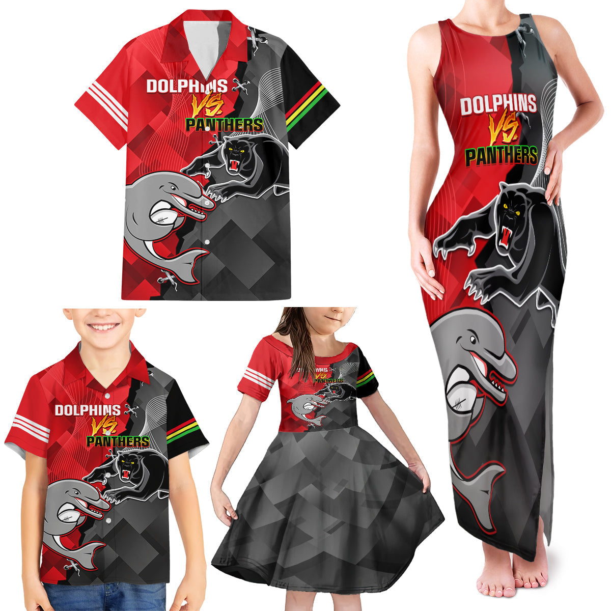personalised-panthers-and-dolphins-family-matching-tank-maxi-dress-and-hawaiian-shirt-sporty-version