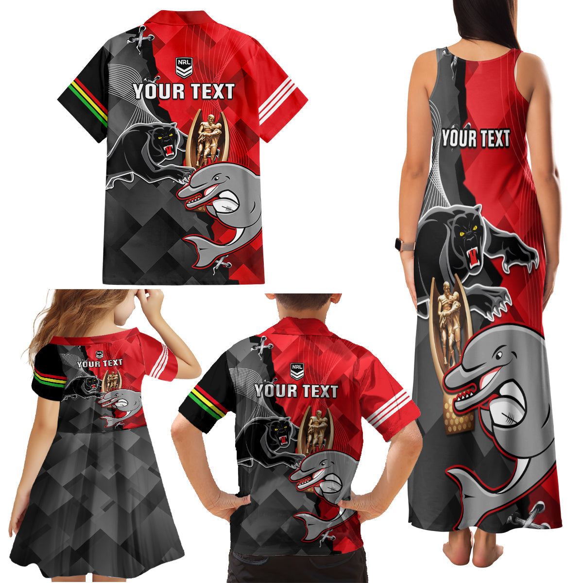 personalised-panthers-and-dolphins-family-matching-tank-maxi-dress-and-hawaiian-shirt-sporty-version