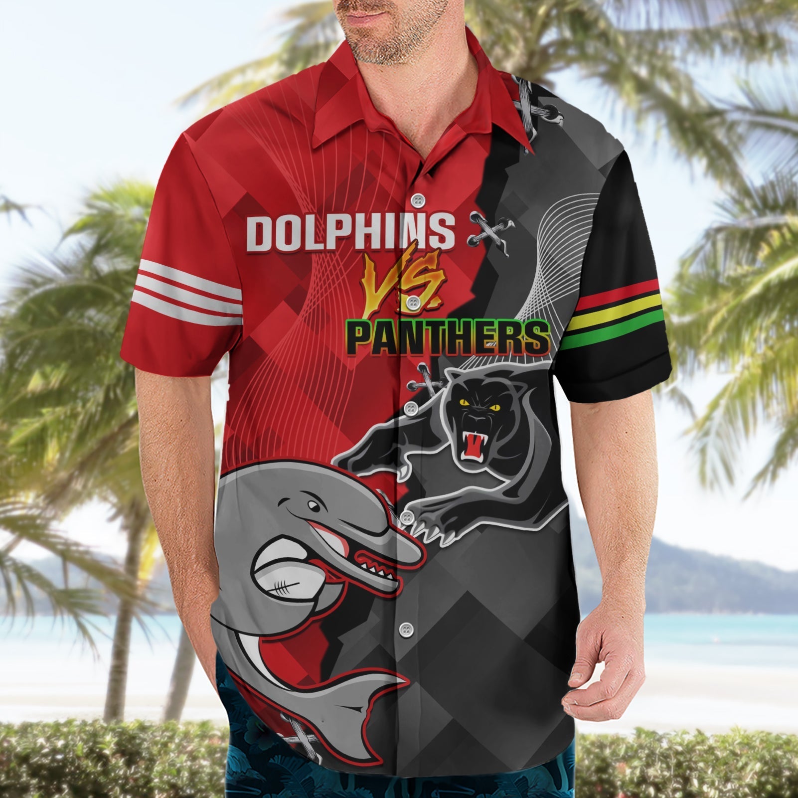 Personalised Panthers And Dolphins Hawaiian Shirt Sporty Version - Vibe Hoodie Shop