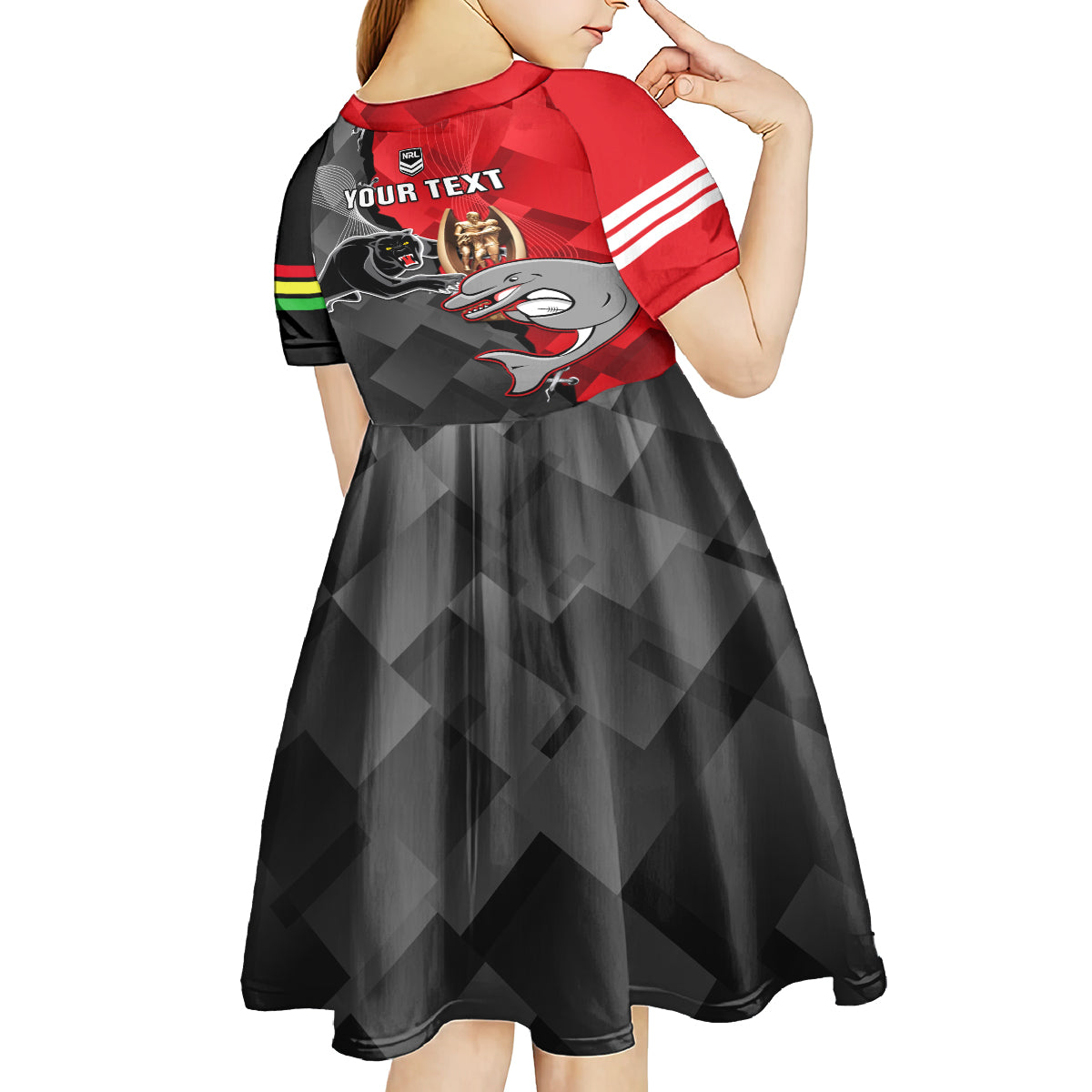 Personalised Panthers And Dolphins Kid Short Sleeve Dress Sporty Version - Vibe Hoodie Shop