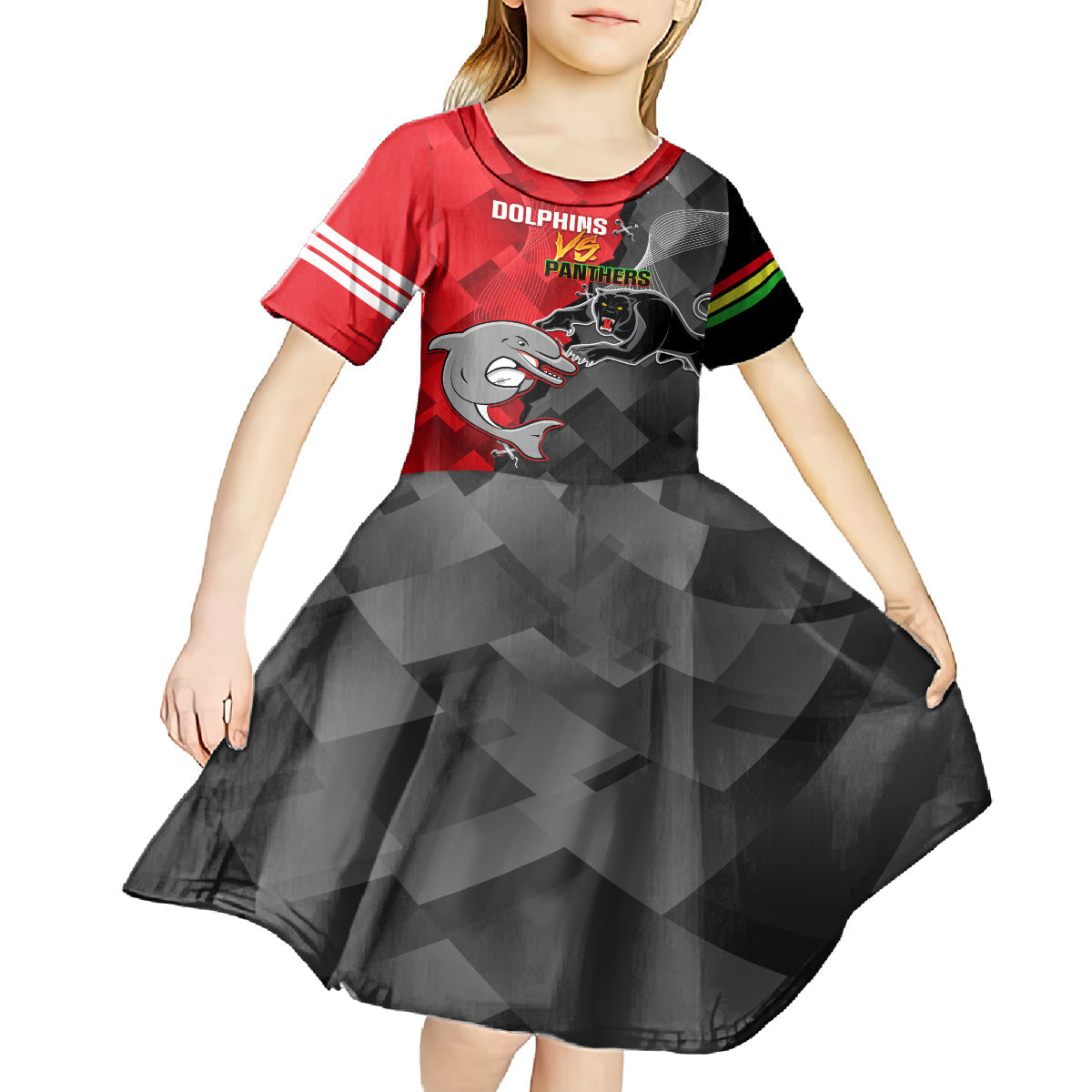 Personalised Panthers And Dolphins Kid Short Sleeve Dress Sporty Version - Vibe Hoodie Shop