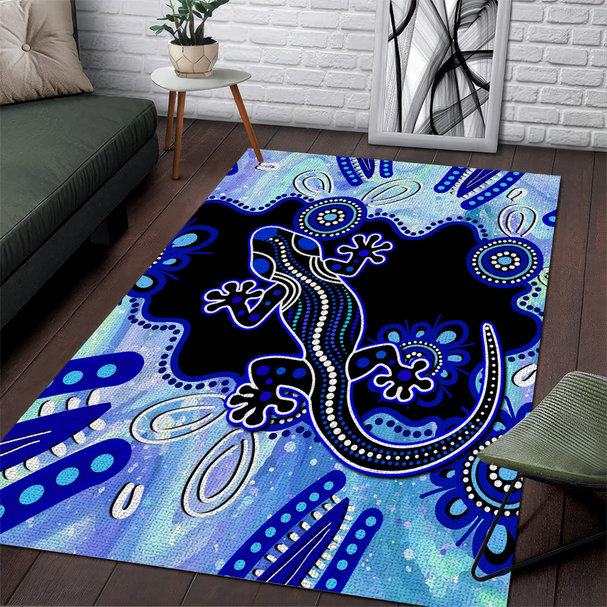 Australia Area Rug Aussie Opal Pattern With Lizard Aboriginal Art - Turquoise - Vibe Hoodie Shop