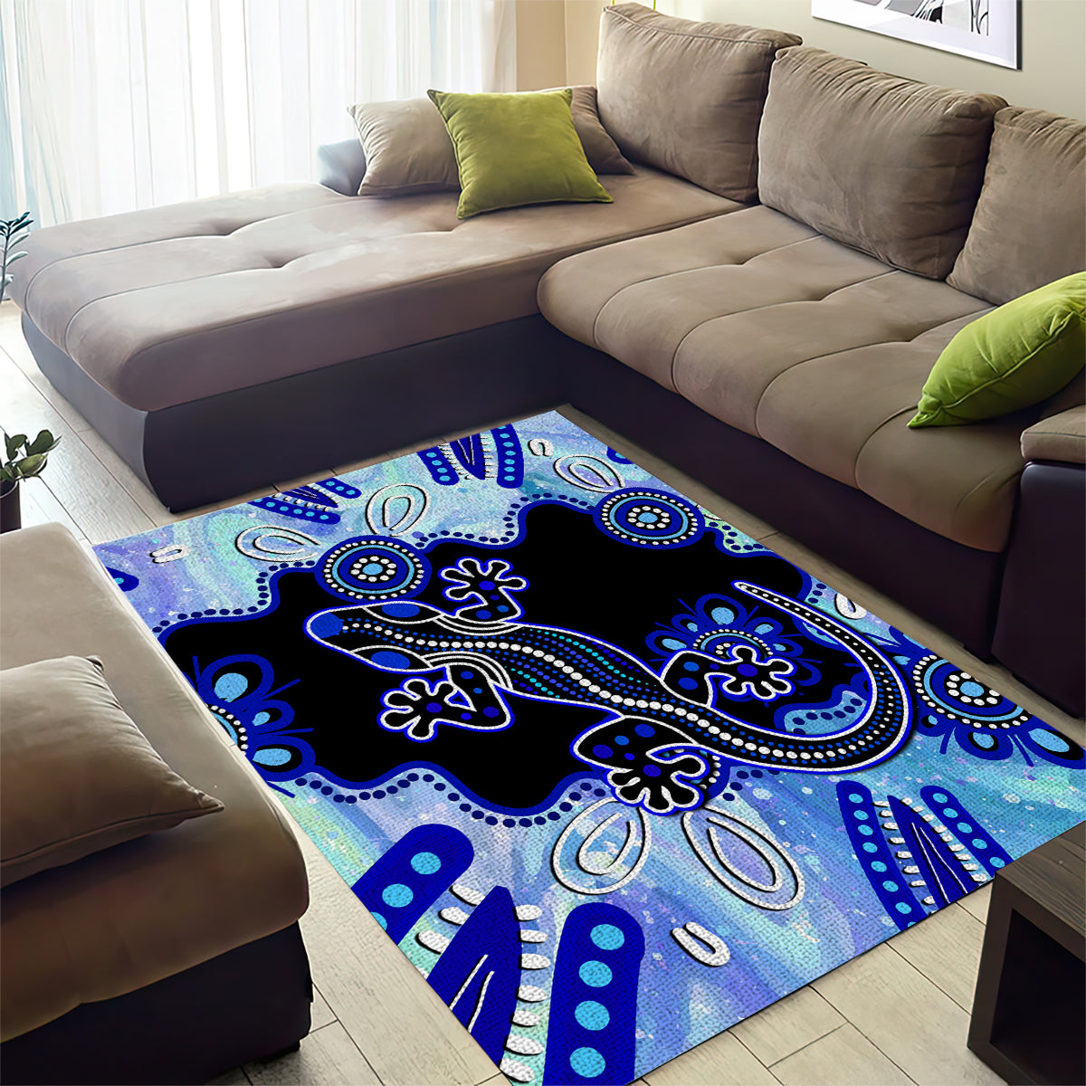 Australia Area Rug Aussie Opal Pattern With Lizard Aboriginal Art - Turquoise - Vibe Hoodie Shop