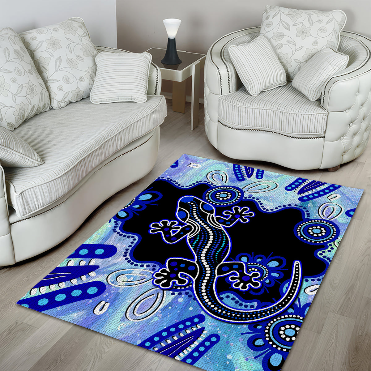 Australia Area Rug Aussie Opal Pattern With Lizard Aboriginal Art - Turquoise - Vibe Hoodie Shop