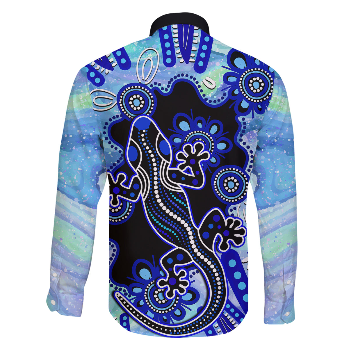 australia-family-matching-long-sleeve-bodycon-dress-and-hawaiian-shirt-aussie-opal-pattern-with-lizard-aboriginal-art-turquoise