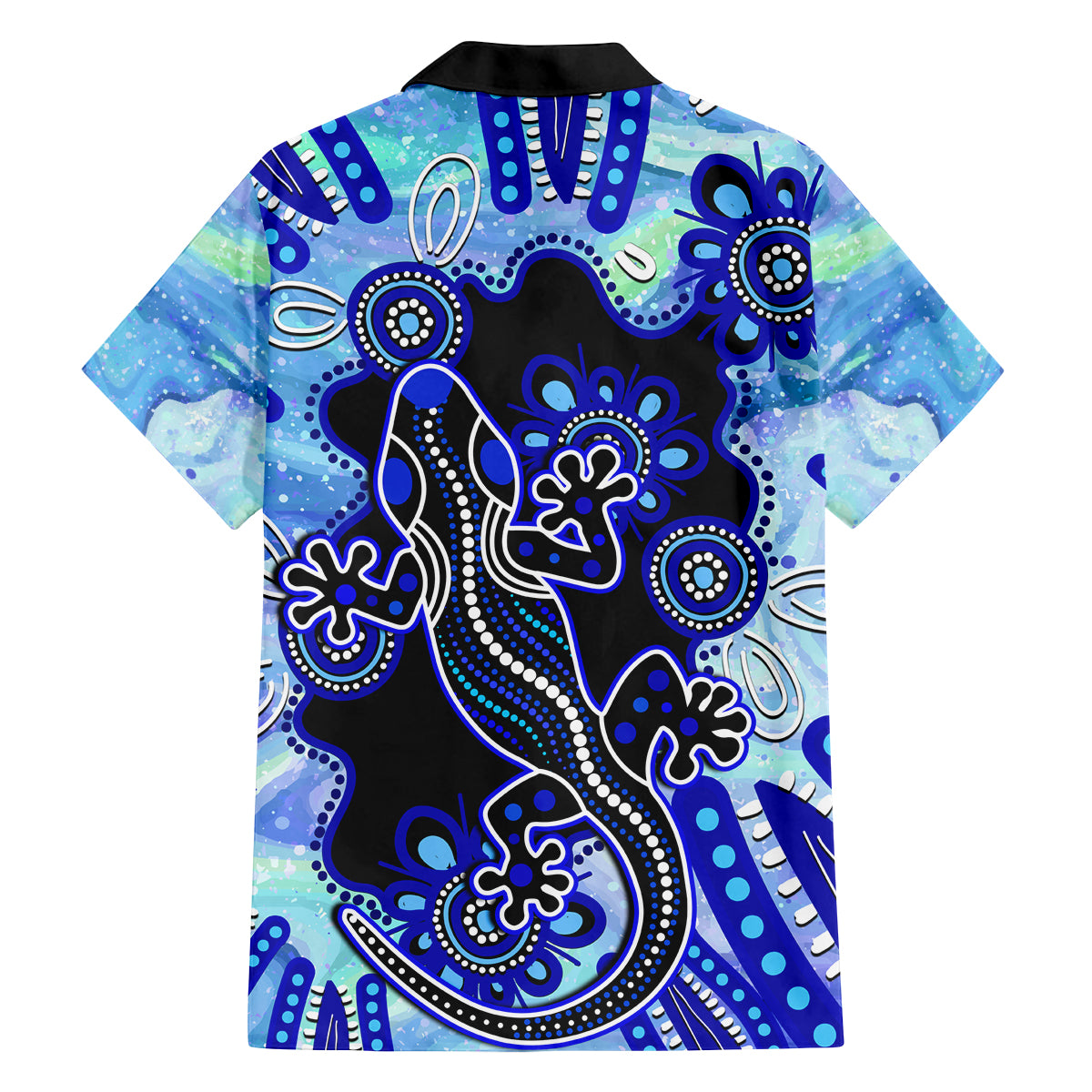 australia-family-matching-puletasi-dress-and-hawaiian-shirt-aussie-opal-pattern-with-lizard-aboriginal-art-turquoise