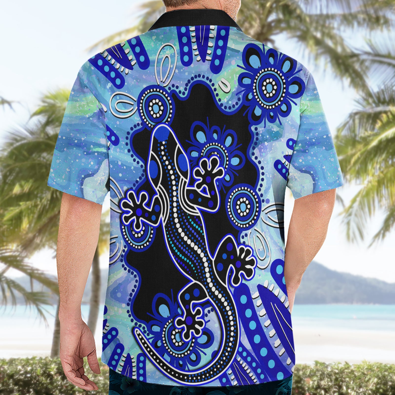 Australia Hawaiian Shirt Aussie Opal Pattern With Lizard Aboriginal Art - Turquoise - Vibe Hoodie Shop