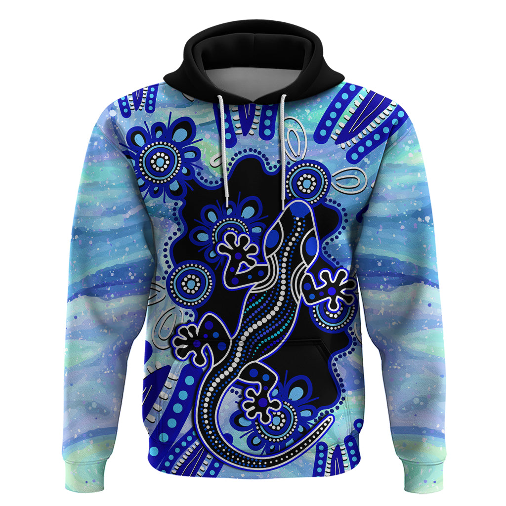 Australia Hoodie Aussie Opal Pattern With Lizard Aboriginal Art - Turquoise - Vibe Hoodie Shop