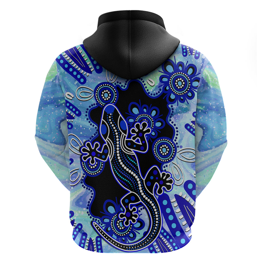 Australia Hoodie Aussie Opal Pattern With Lizard Aboriginal Art - Turquoise - Vibe Hoodie Shop