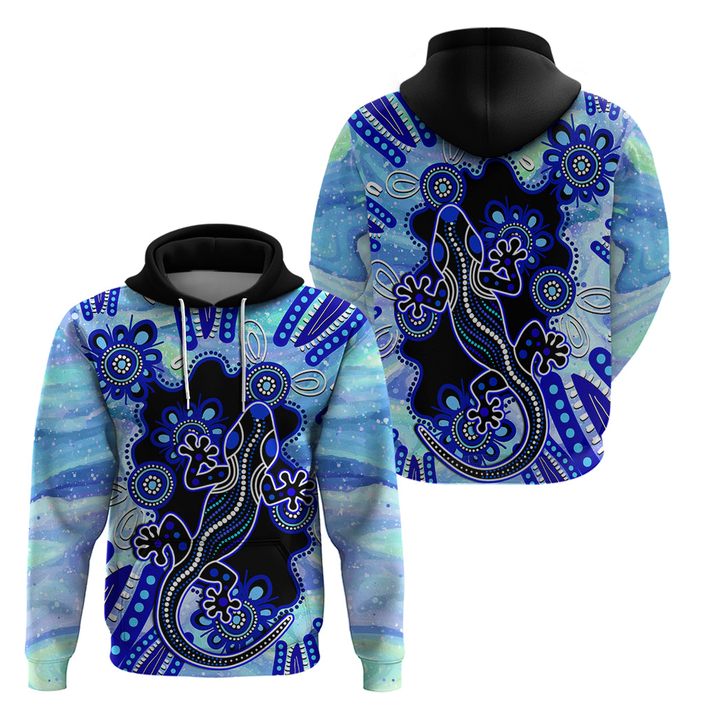 Australia Hoodie Aussie Opal Pattern With Lizard Aboriginal Art - Turquoise - Vibe Hoodie Shop
