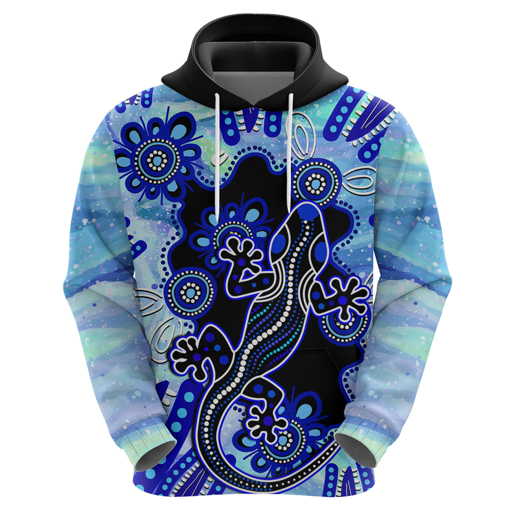 Australia Hoodie Aussie Opal Pattern With Lizard Aboriginal Art - Turquoise - Vibe Hoodie Shop