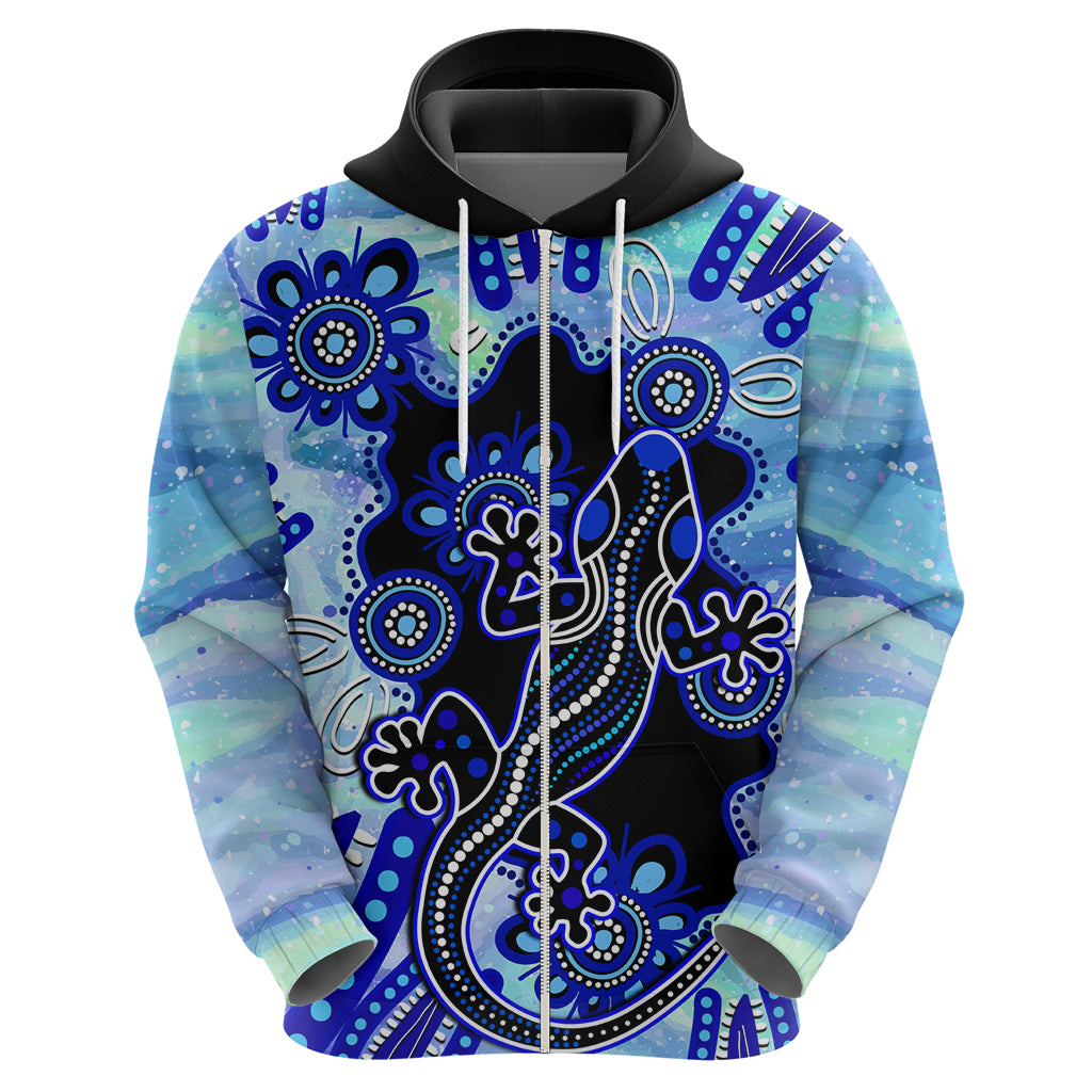 Australia Hoodie Aussie Opal Pattern With Lizard Aboriginal Art - Turquoise - Vibe Hoodie Shop