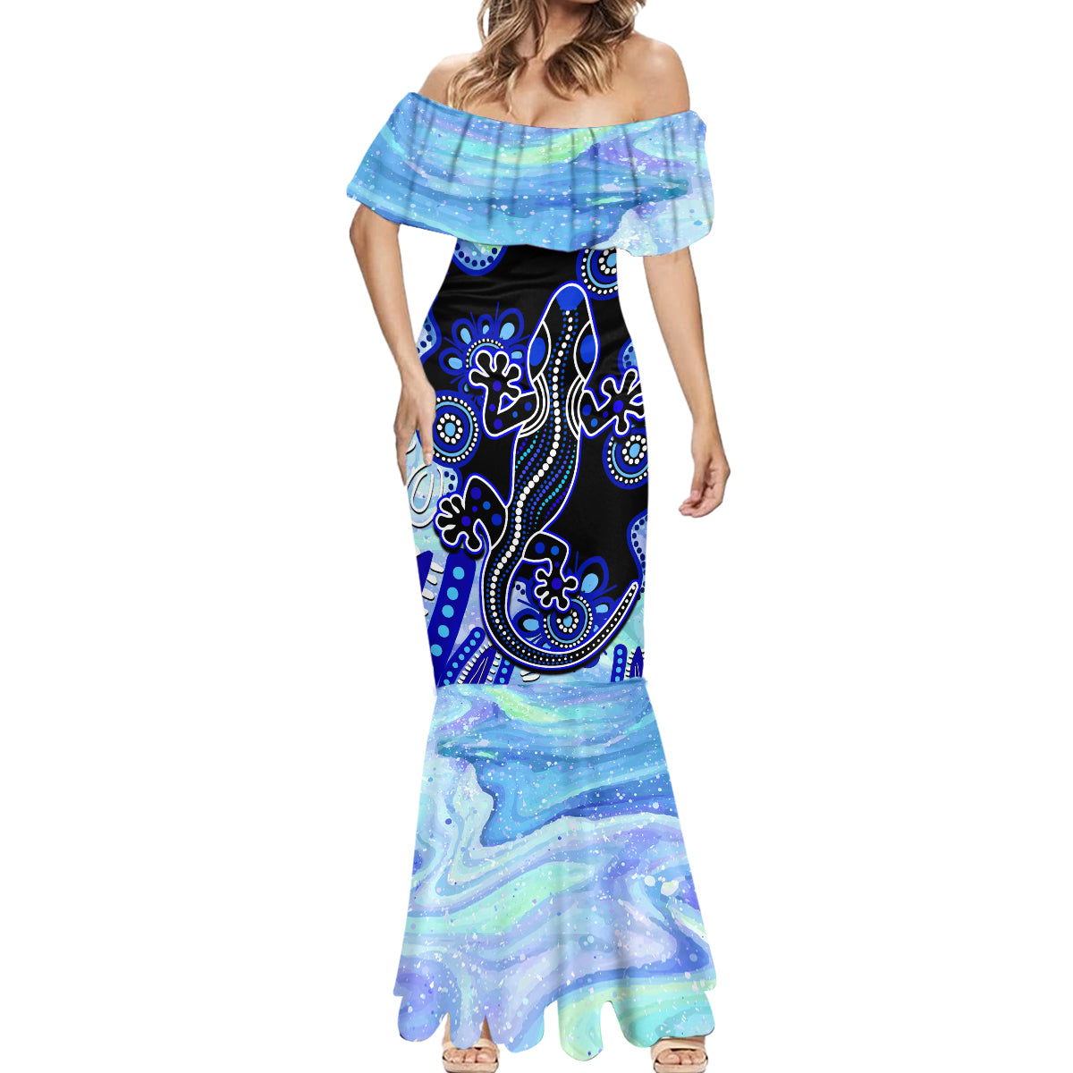 australia-mermaid-dress-aussie-opal-pattern-with-lizard-aboriginal-art-turquoise